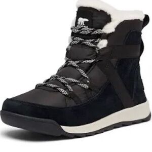 Sorel women black canvas faux fur waterproof Whitney II boots Size 8